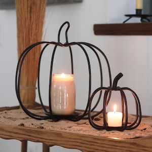 Rustic Iron Pumpkin Candle Holder: Fall Table Decor