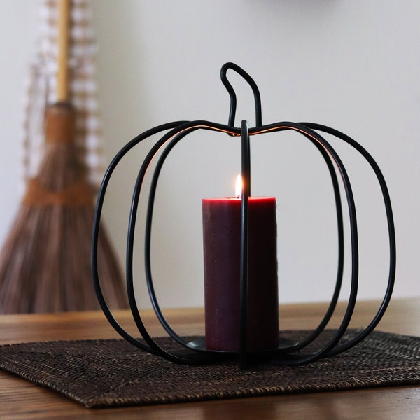 Back in Stock! Now offered in two sizes! Primitive, Rustic, Country, Iron Pumpkin Candle Holder. Fall Decor.