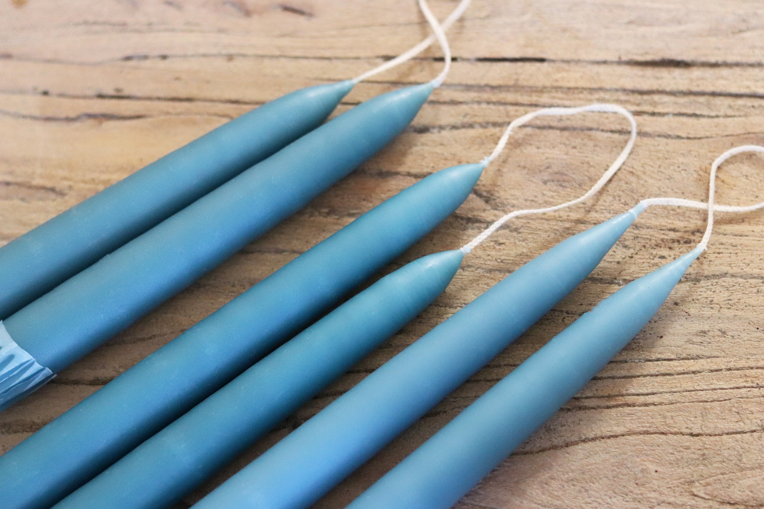 Hamsa Blue Protection ~ Hand Painted Taper Candles in Cotton (Tapers - Set of 4in - 9inIn) by Saffron Marigold