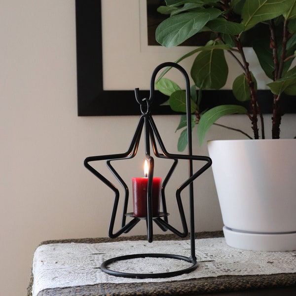 Iron Hanging Star Votive/Tea Light Candle Holder with Table Top Hanger.