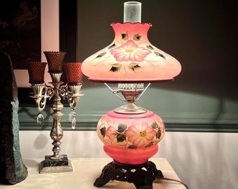 Vintage, roze, bloemen, weg met de wind-orkaanlamp.