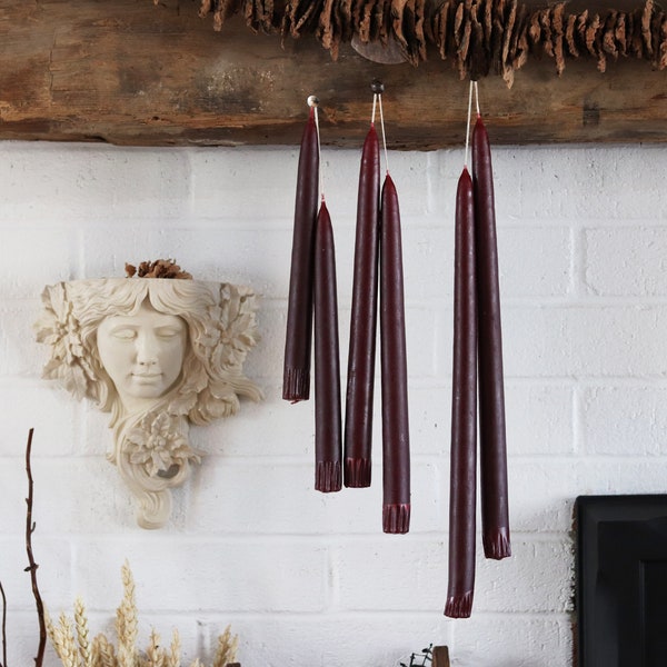 Primitive Hand Dipped Wine Red Taper Candles, in various size options.