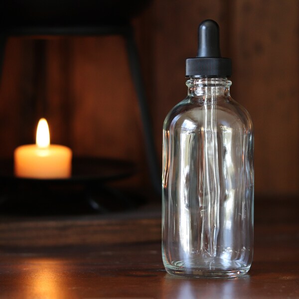 Clear Glass, Vintage Style Dropper Bulb Flint Bottles. 120ml (4.5oz)