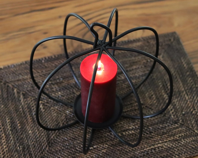 Back in Stock Now offered in two sizes Primitive, Rustic, Country, Iron Pumpkin Candle Holder. Fall Decor. image 9