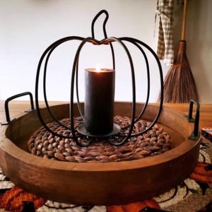 Rustic Iron Pumpkin Candle Holder: Fall Table Decor