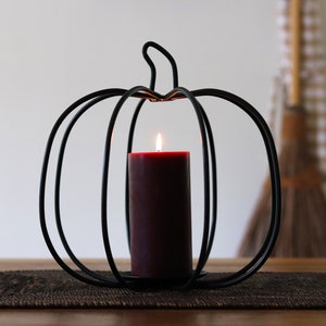 Back in Stock Now offered in two sizes Primitive, Rustic, Country, Iron Pumpkin Candle Holder. Fall Decor. image 6