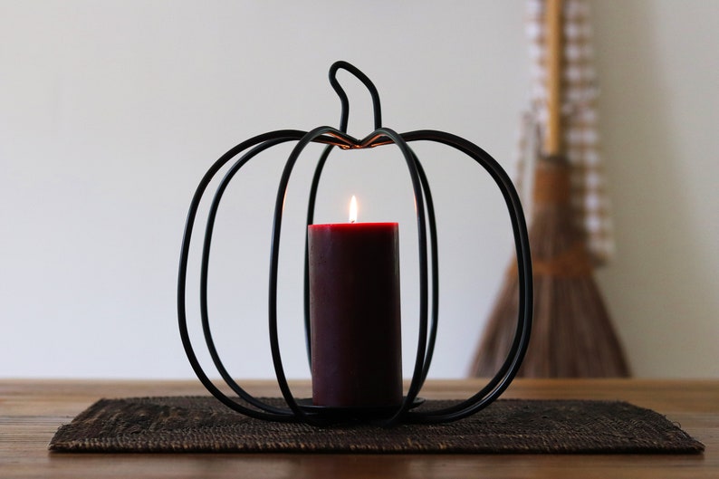 Back in Stock Now offered in two sizes Primitive, Rustic, Country, Iron Pumpkin Candle Holder. Fall Decor. image 6