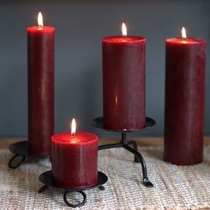 Primitive Hand Poured, Cranberry Scent, Deep Red Pillar Candle. Multi Sizes Available.