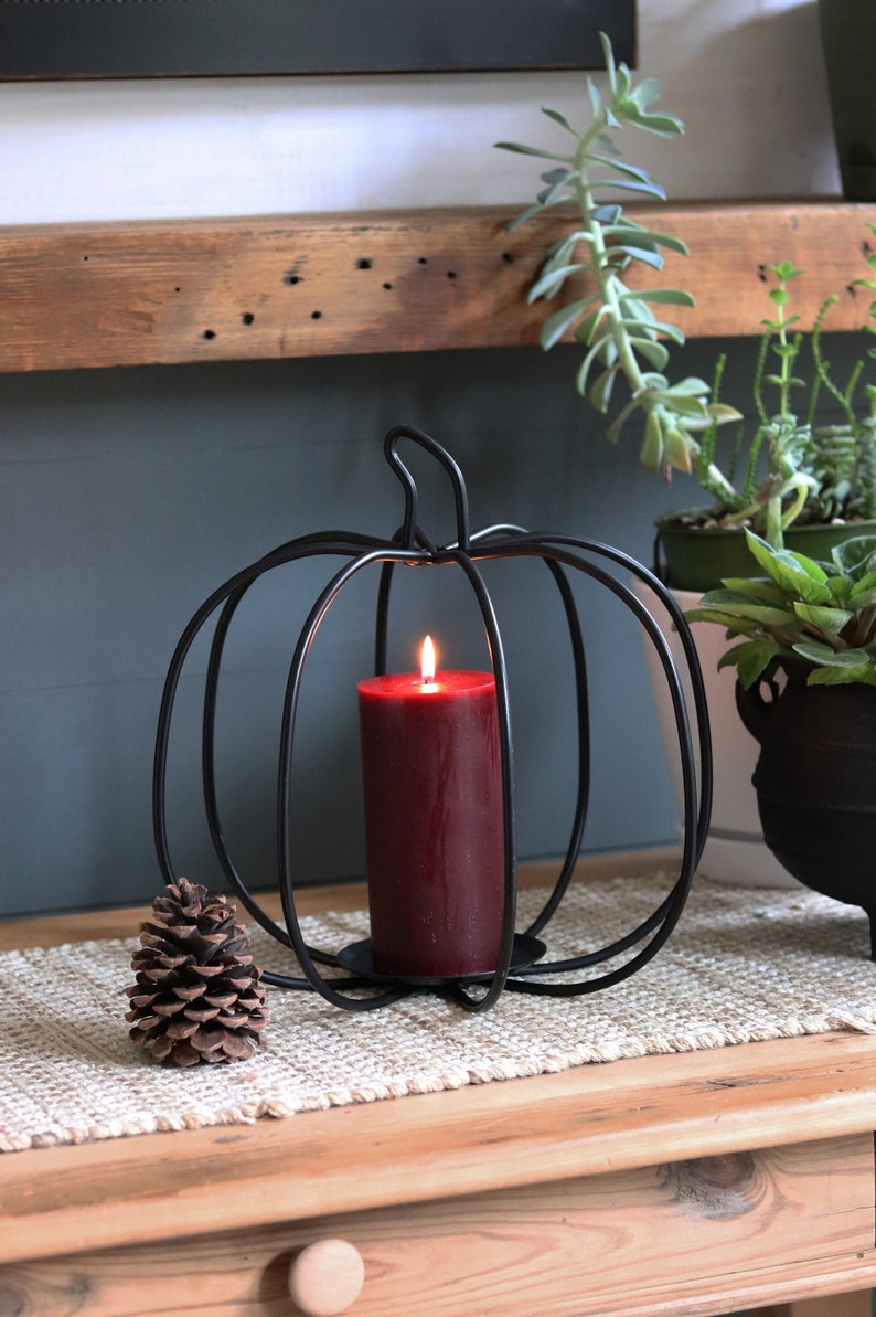 Back in Stock Now offered in two sizes Primitive, Rustic, Country, Iron Pumpkin Candle Holder. Fall Decor. image 10