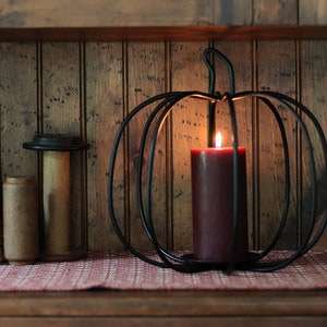 Back in Stock Now offered in two sizes Primitive, Rustic, Country, Iron Pumpkin Candle Holder. Fall Decor. image 5