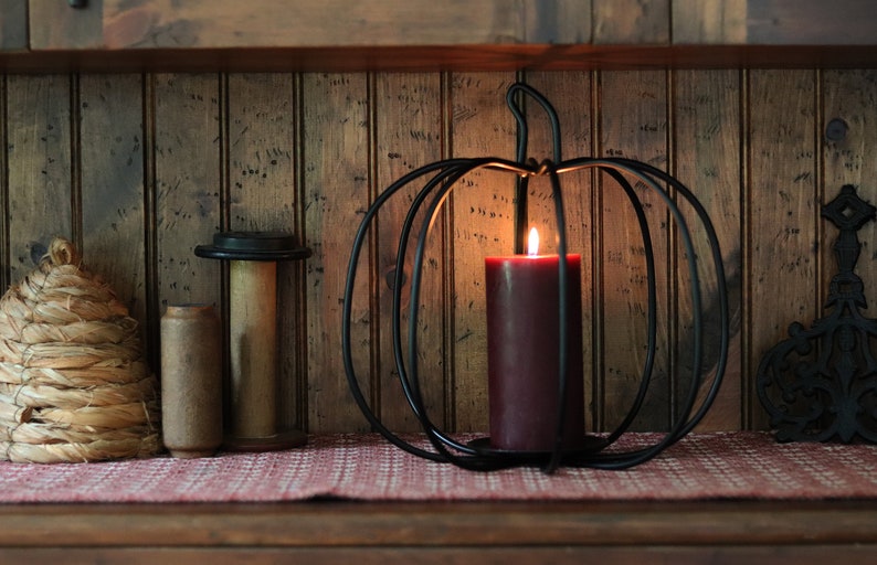 Back in Stock Now offered in two sizes Primitive, Rustic, Country, Iron Pumpkin Candle Holder. Fall Decor. image 5
