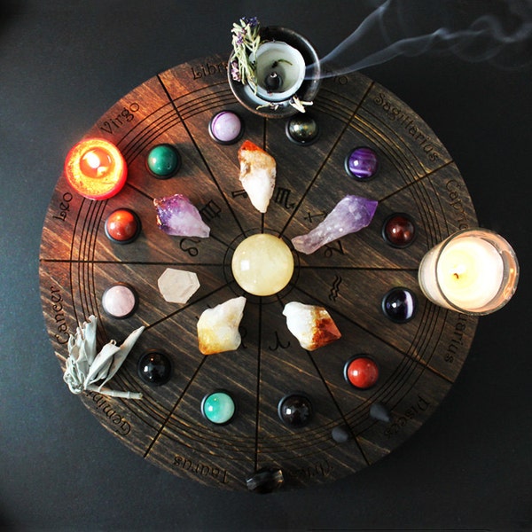 Reseved For "M"~Solar System Astrology Altar Wheel/Crystal Grid (Table Top Spinner Design)