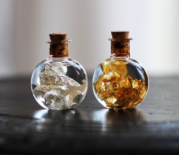 Gold & Silver Leaf Glass Bottles: Alchemy Decor Set