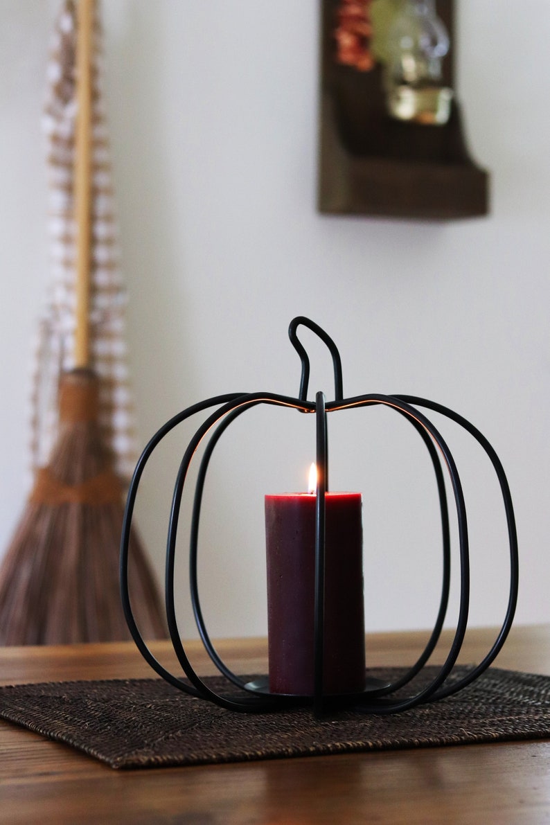 Back in Stock Now offered in two sizes Primitive, Rustic, Country, Iron Pumpkin Candle Holder. Fall Decor. image 1