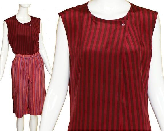 70s/80s CALVIN KLEIN SILK Sleeveless Striped Top … - image 1