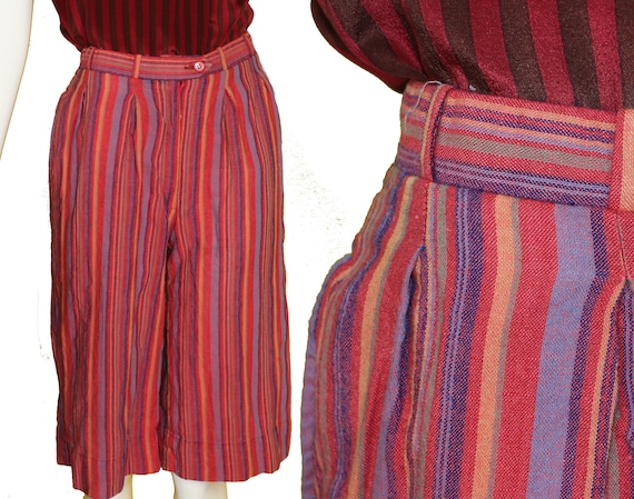 XS 70s CHRISTIAN DIOR Striped Linen Shorts Bermuda