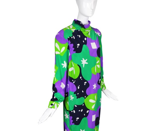 80s Travilla Colorful Abstract Silk Dress/Purple … - image 2