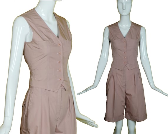 70s Calvin Klein Pink Poplin Vest Shorts Set/Short
