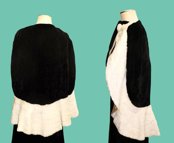 Vintage 20s 30s Black Creamy White Ermine Velvet F