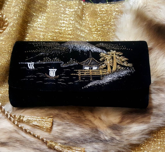 40s Vintage Beaded Embroidered Velvet Clutch/Mt. F