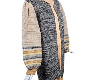 80s Brown Gold Beige Bonnie and Bill Balloon Sleeve Mohair Cardigan Jacket Sweater