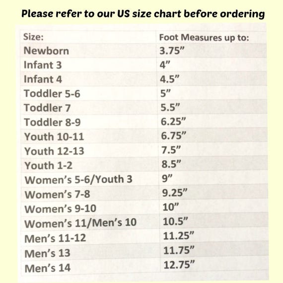 Kids Slipper Size Chart