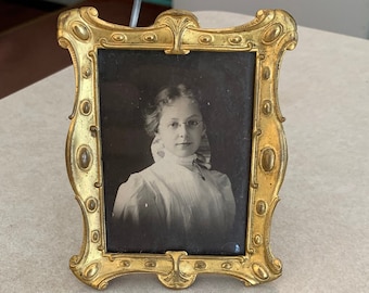 Beautifully Detailed Gold Toned Tin Embossed Picture Frame