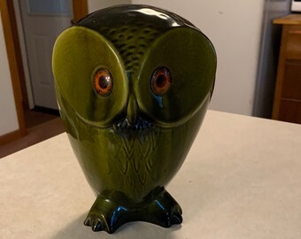 Vintage Hagen-Renaker California Pottery Large Green Owl