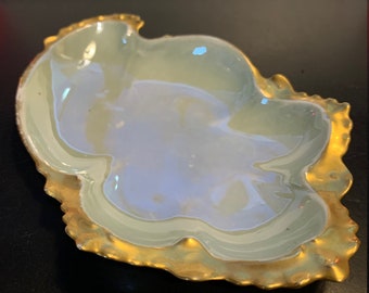 Gold Gilded Small Signed Porcelain Dish Pin Tray