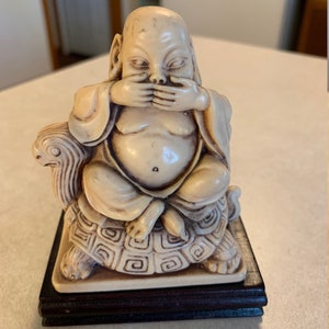 Buddah Sitting on Turtle with Wooden Base