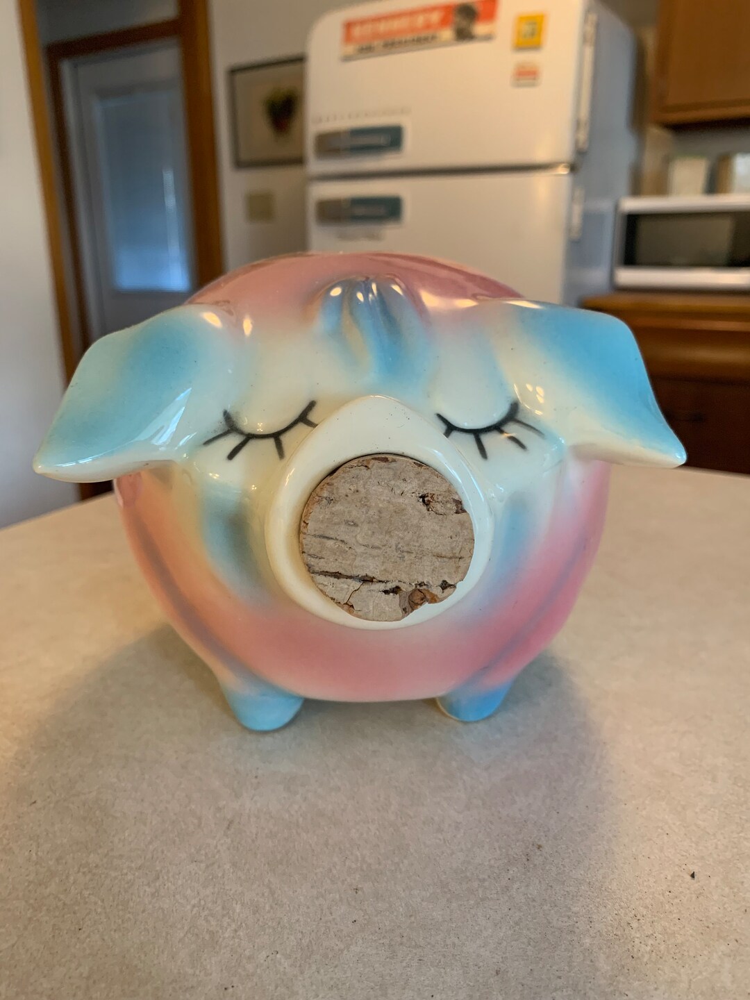 Large Signed Hull Pottery Piggy Bank With Cork Nose Etsy