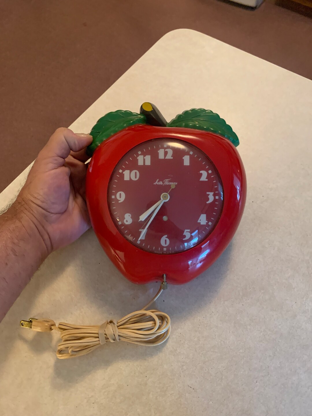 Seth Thomas Kitchen Red Apple Wall Clock Etsy