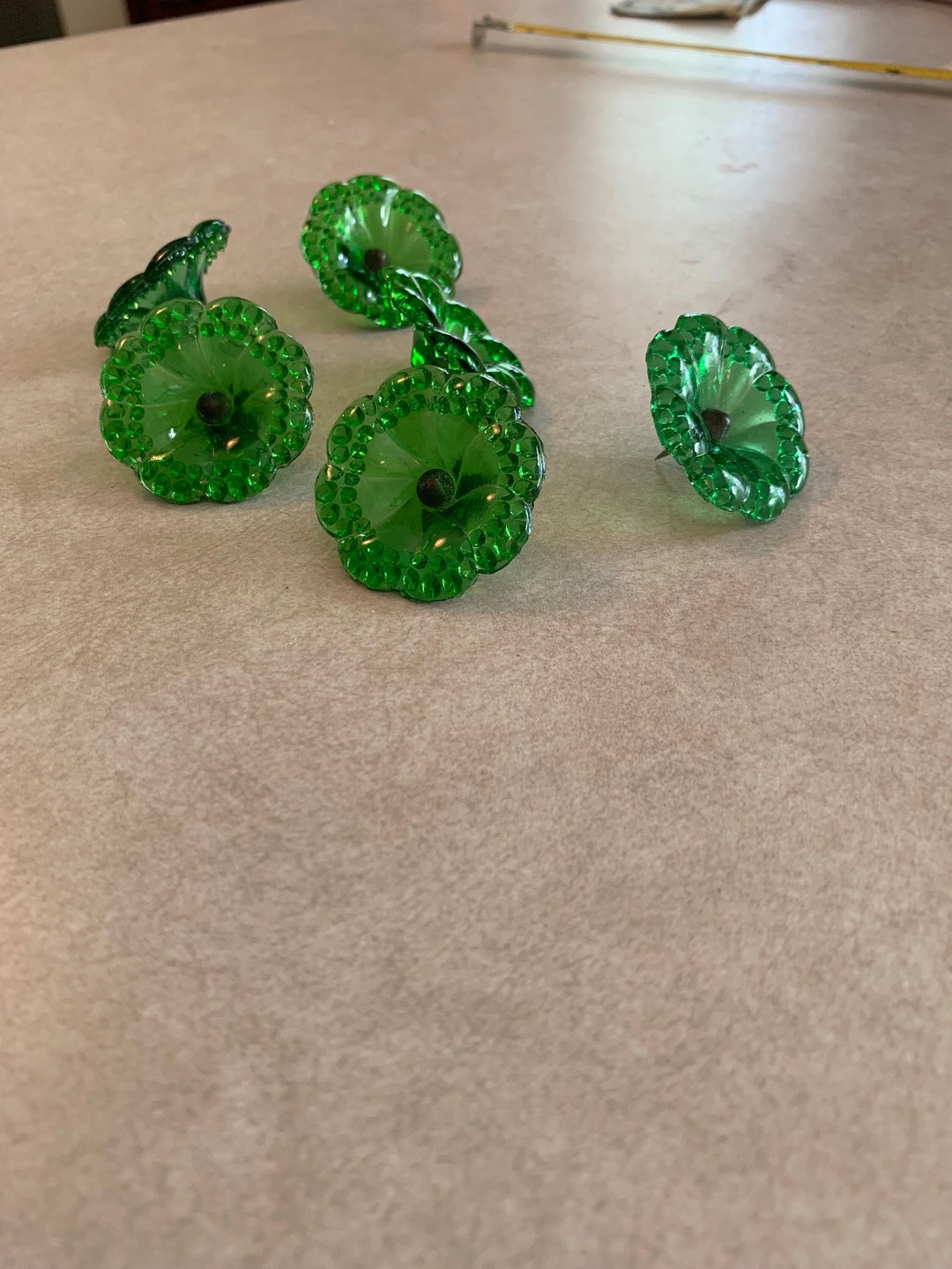 Brilliant Set of Six Green Glass Curtain Tie Back Push Pins Etsy