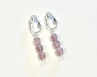 Triple lavender bead “pierced-look” clip-on earrings