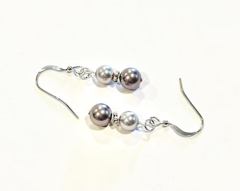 Sterling silver mauve & lavender Swarovski pearl earrings