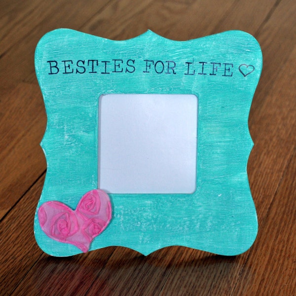 Besties Wooden Mint/Blue & White Rustic Shabby Chic Tabletop Frame
