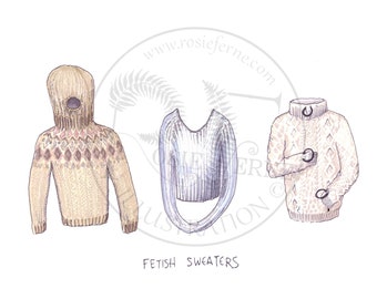 Fetish Sweaters Fine Art Print, Original Comic by Rosieferne Illustration, Sweater Drawing