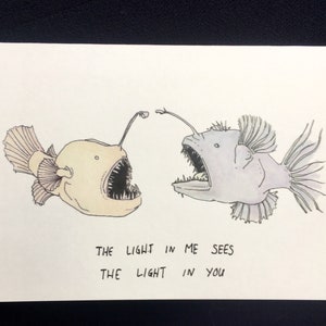 Angler Fish Card "The Light In Me Sees the Light In You" namaste yoga greeting card