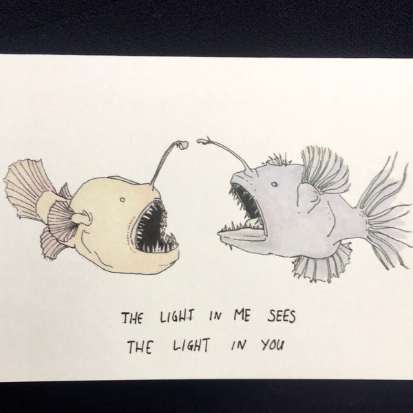 Angler Fish Card "The Light In Me Sees the Light In You" namaste yoga greeting card