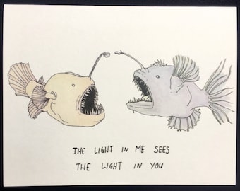 Angler Fish Card "The Light In Me Sees the Light In You" namaste yoga greeting card