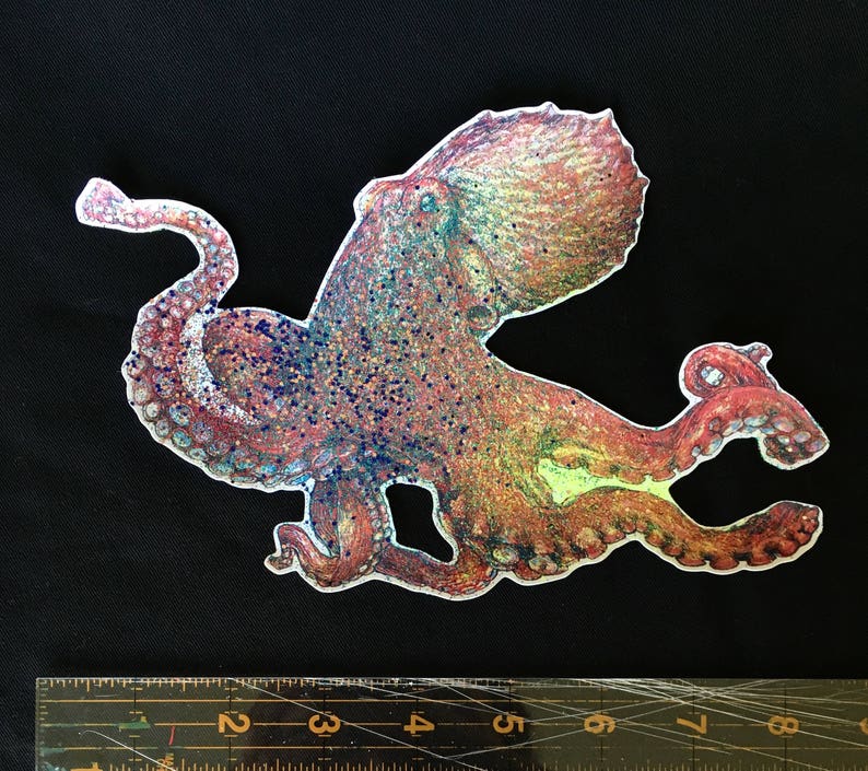 Octopus sticker- vinyl sticker, pacific giant octopus, handmade original artwork vinyl sticker image 5