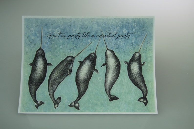 Narwhal Party birthday or multipurpose card, whimsical cute narwhal illustration image 2