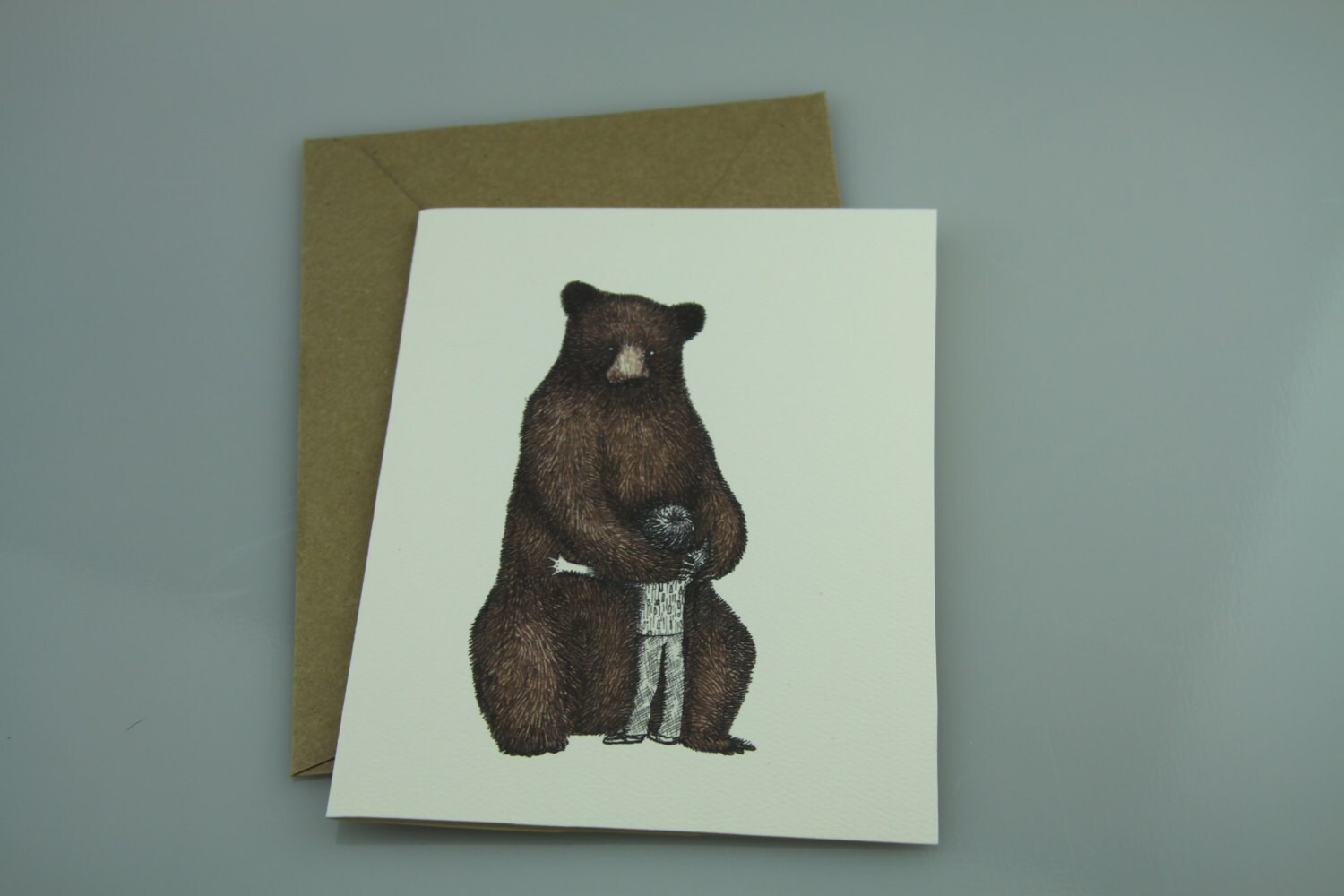 Bear Hug Card, Animal Illustration Cute Blank Card - Etsy