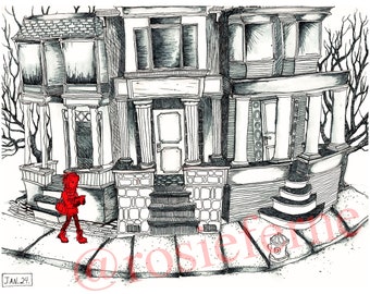 Baltimore Rowhouse art print, original architecture drawing illustration East Coast pen and ink art by Rosie Ferne Edholm