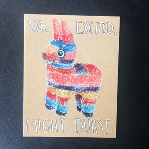 Piñata kaart, "So Excited Might Burst", blanco binnenin, multifunctionele partij grappige cartoon dieren handgemaakte wenskaart, originele Rosie Ferne