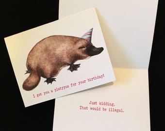 I Got You A Platypus For Your Birthday card- funny birthday card with cute platypus art