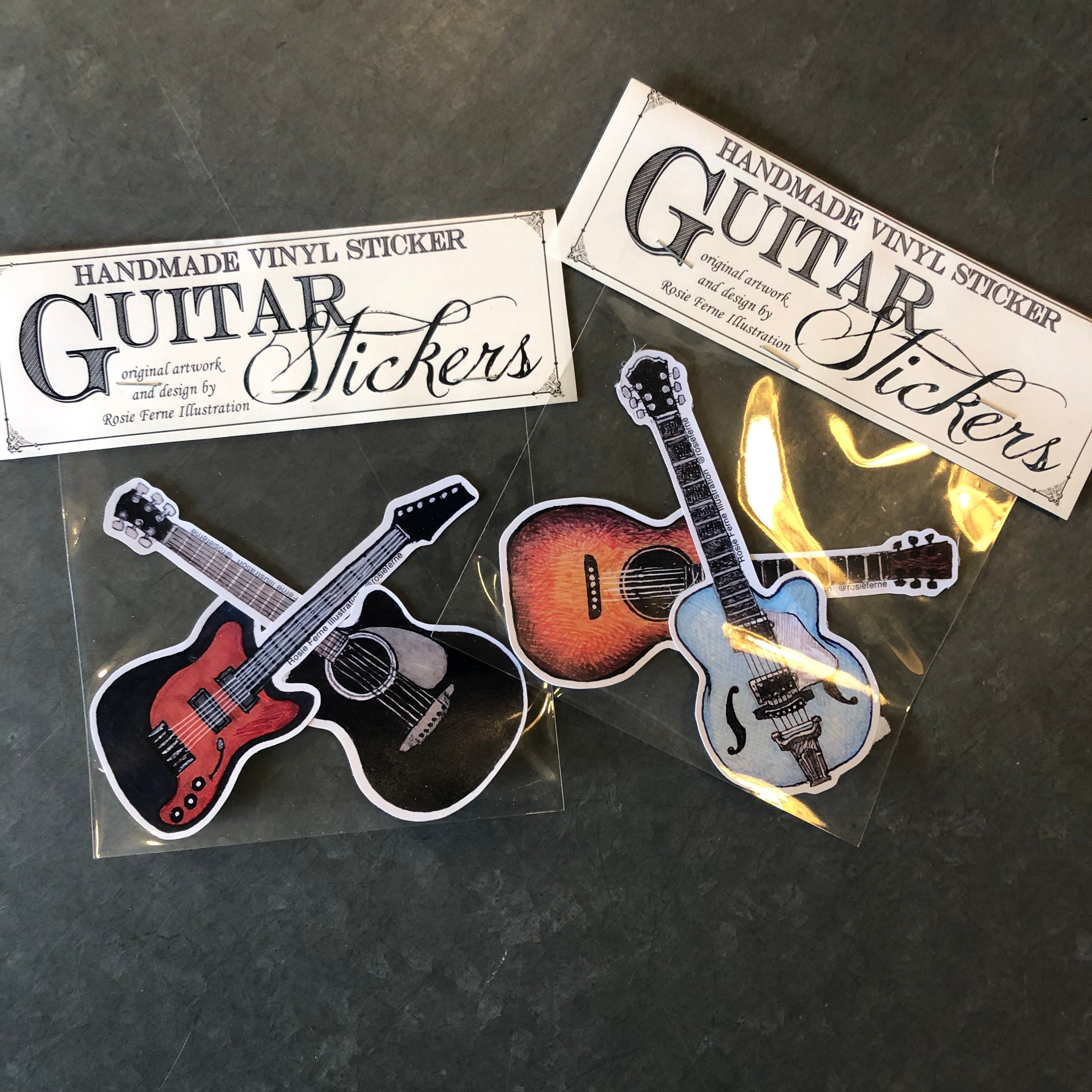 Guitar Sticker Pack 2 Vinyl Stickers With Acoustic Electric Etsy