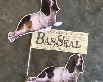 Basseal Basset Seal handmade vinyl sticker original cute basset hound dog seal sea lion artwork by Rosie Ferne illustration, dog lover gift
