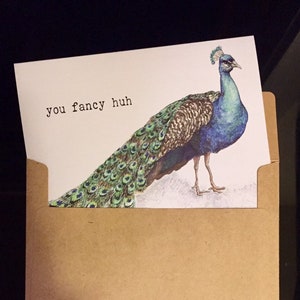 You Fancy Huh pavão cartão em branco dentro da arte original Rosieferne Rosie Ferne ilustração