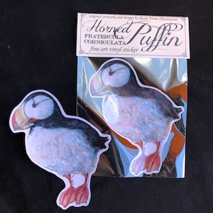 Sticker Macareux moine, macareux cornu, amateur d'oiseaux d'Alaska, oeuvre d'art originale de vinyle autocollant par Rosie Ferne Edholm Stickers oiseaux pour ordinateur portable